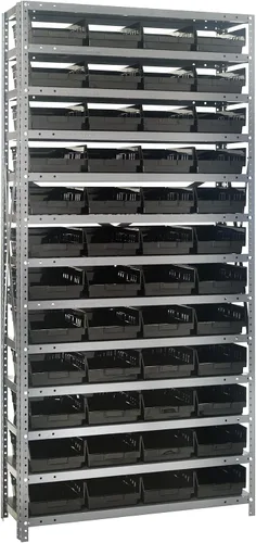 Vista 469 de Quantum QSBU-245BK Heavy Duty Shelving Unit with (7) Shelves and (24) QUS245 Black Bins for Garage Warehouse Storage Distribution 400 lb Load