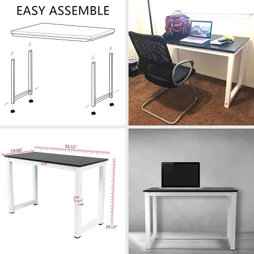 Vista 8 de G-PLUS Escritorio de computadora, mesa para computadora portátil, escritorio de computadora de madera resistente para dormitorio, estilo moderno