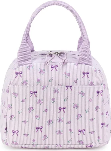 Vista 28 de Bluboon Bolsa de almuerzo para mujer, bonita bolsa de almuerzo de pana con correa para el hombro, reutilizable, aislada, gran capacidad