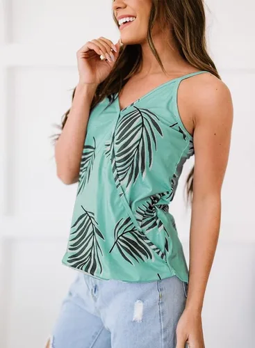 Vista 9 de Dokotoo - Blusa con tirantes y cuello en V para mujer, camiseta sin mangas con estampado de hojas, tallas S a XXL