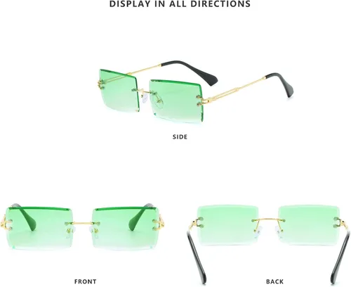 Vista 5 de LASPOR Gafas de sol rectangulares sin montura retro para mujeres y hombres, lentes teñidas de metal dorado, sin marco, gafas cuadradas vintage