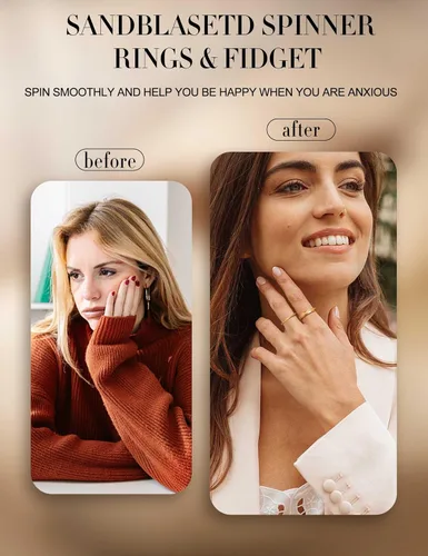 Vista 4 de Diamday Anillos Fidget para Mujeres y Hombres - Anillo Spinner de Acero Inoxidable 2/4 para Alivio de Ansiedad y Estrés con Purpurina Chorro