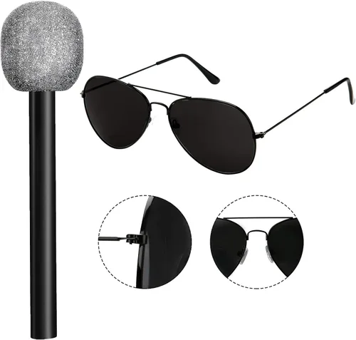 Vista 4 de Kit de disfraz de peluca guante micrófono gafas de sol para disfraz de Jackson color plateado