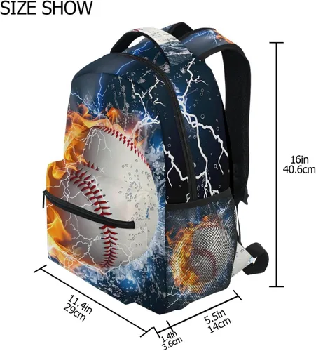 Vista 8 de Mochila para adultos, mochila escolar casual, bolsa de viaje con cremallera, Abstracción Fuego Agua Béisbol De, Mochilas Daypack