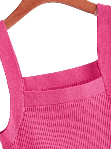 Vista 4 de Floerns Camiseta corta sin mangas de punto acanalado con cuello cuadrado para mujer