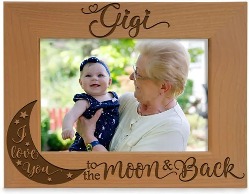 Vista 7 de KATE POSH GIGI, I Love you to the Moon and Back, marco de fotos de madera natural grabado, regalos del día de los abuelos, regalos de abuela, abuela