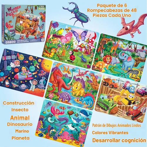Vista 6 de Rompecabezas de madera para niños de 4 a 6 a 8 años, rompecabezas de 48 piezas para niños de 3, 4, 5, 6, 7, 8 años, rompecabezas de preescolar