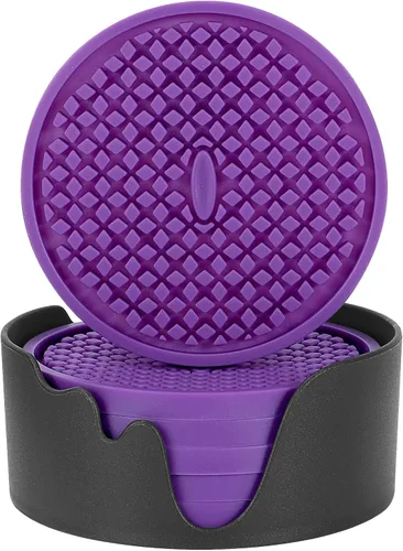 Vista 19 de ME.FAN Posavasos de silicona [paquete de 6] posavasos gruesos con soporte, tapete para tazas, antideslizante, antiadherente, se mantiene en su