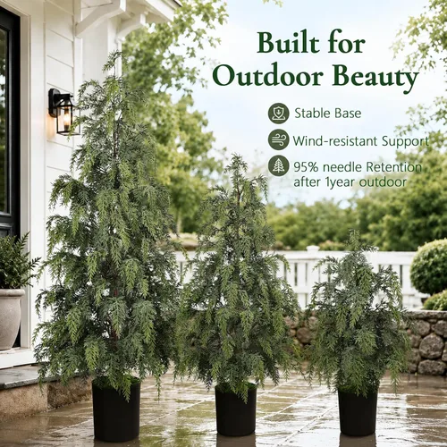 Vista 4 de 3PCS Christmas Artificial Cedar Trees for Outdoors Decorations, 2FT/3FT/4FT