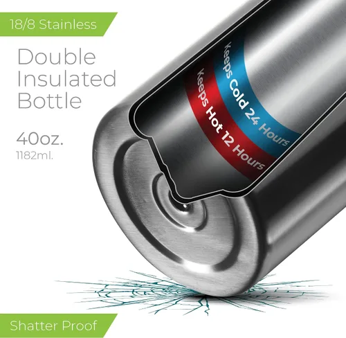 Vista 97 de SIPX™ Botella de Agua Aislada de 18 oz con 3 Tapas – Acero Inoxidable a Prueba de Fugas, Triple Aislamiento – Frío 24 Horas/Caliente 12 Horas – Negro