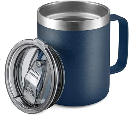 Vista 15 de Taza de café aislada de 12 onzas con asa, taza de café de viaje de acero inoxidable con tapa abatible, vaso de café de doble pared con aislamiento