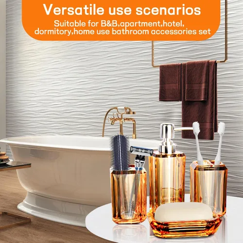 Vista 7 de Juego de accesorios de baño, juego de 4 piezas de accesorios de baño acrílico de alta calidad con dispensador de jabón de loción, taza de enjuague