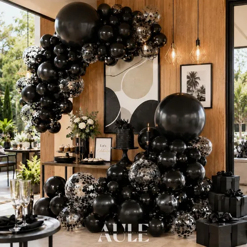 Vista 2 de AULE 100 globos metálicos negros de diferentes tamaños 18/12/10/5 pulgadas, globos de látex cromados brillantes de helio para decoración de fiesta