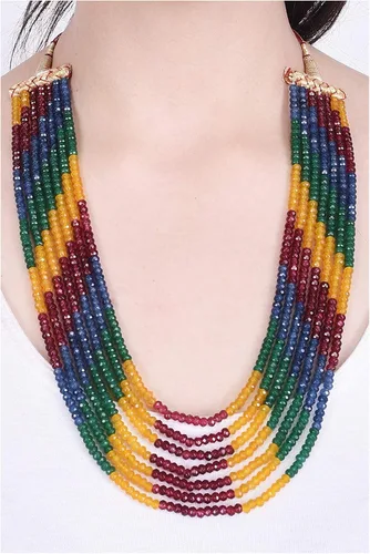 Vista 3 de Ratnavali Jewels Collar de cuentas de cuarzo multicolor de 7 líneas para mujer