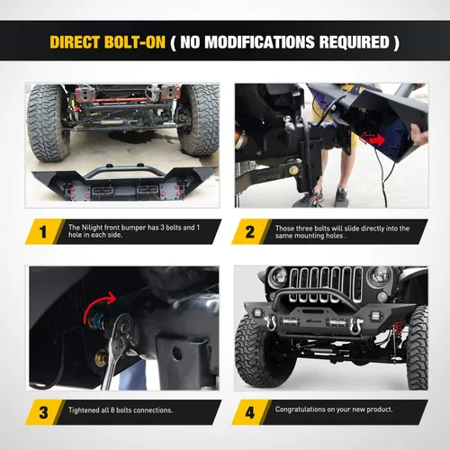Vista 5 de Nilight - Parachoques delanteros compatibles con Jeep Wrangler JK/JKU de 2007, 2008, 2009, 2010, 2011, 2012, 2013, 2014, 2015, 2016, 2017 y 2018