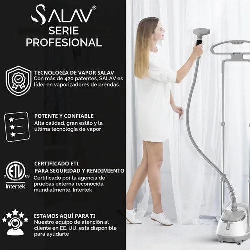 Vista 9 de SALAV® Vaporizador profesional para ropa de pie – Vaporizador de ropa resistente de 1500 W con cable retráctil, control de pedal de pie, ruedas
