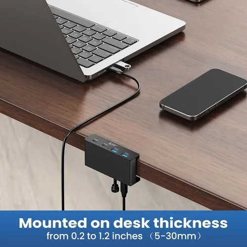 Vista 4 de EJAY 4 puertos 10Gbps USB-C HUB USB3.2 Abrazadera USB HUB Divisor, adaptador USB-C montable con cable de datos y alimentación para iMac 2021