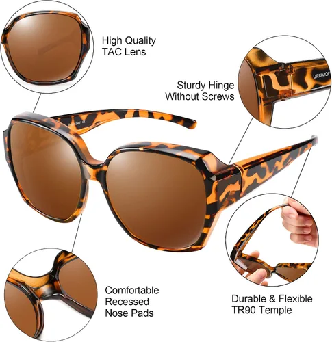Vista 5 de URUMQI Gafas de sol polarizadas que se ajustan sobre las gafas para mujer, protección UV400, lentes de sol extragrandes