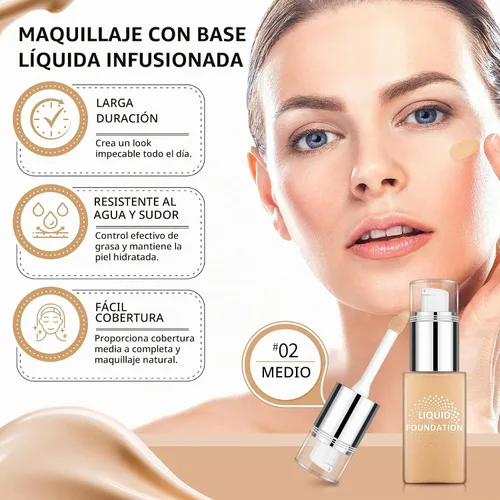Vista 2 de Base líquida de cobertura completa, maquillaje facial impecable mate - mediano 09 Medium-Fundación