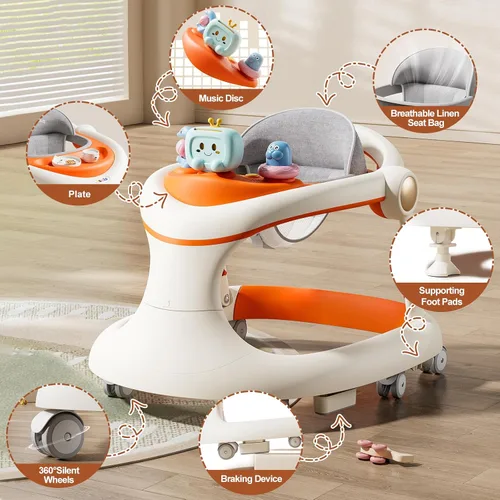 Vista 9 de Andador plegable para bebés con ruedas, caminadores de actividades para niños y niñas