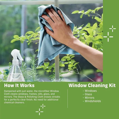Vista 8 de E-Cloth Paño de limpieza de ventanas, embalaje ecológico, paño de limpieza de vidrio, ventanas sin rayas con solo agua, kit de toallas de microfibra