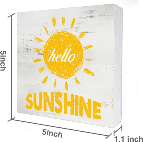 Vista 2 de Letrero de madera con texto en inglés "Farmhouse Hello Sunshine", decoración del hogar, caja de madera rústica de primavera, placa de bloque