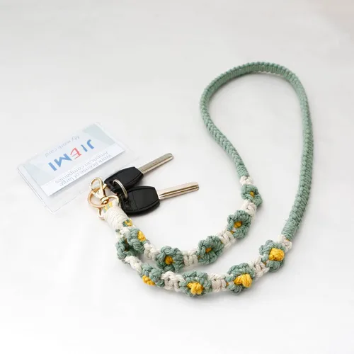 Vista 3 de Cordón para llaves, lindo cordón de cuello de flor para mujer, cordón largo de macramé para llaves, tarjetas de identificación, cartera