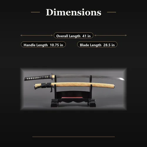 Vista 6 de Katana Samurai Sword, 1045 Carbon Steel, Hand Forged, Full Tang Patrón de bambú y bambú Saya