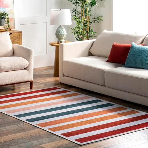 Vista 9 de nuLOOM SpinClean - Alfombra de área lavable a máquina y resistente a las manchas de perfil bajo para sala de estar, dormitorio y comedor, multicolor