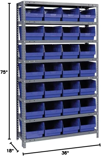 Vista 566 de Quantum QSBU-245BK Heavy Duty Shelving Unit with (7) Shelves and (24) QUS245 Black Bins for Garage Warehouse Storage Distribution 400 lb Load