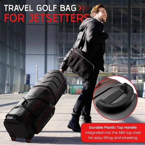 Vista 5 de Bolsa de viaje de golf rígida para aerolíneas, funda duradera para palos de golf con ruedas, cojín interior, bloqueo TSA y varilla de apoyo