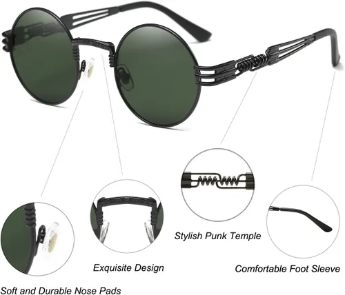 Vista 44 de Dollger Gafas de sol redondas Steampunk con marco de metal