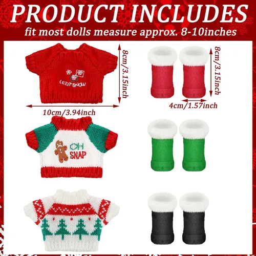 Vista 3 de Juego de 6 piezas de accesorios de ropa para muñeca de Navidad con zapatos para muñeca y botas de nieve para accesorios de muñeca (Lindo)