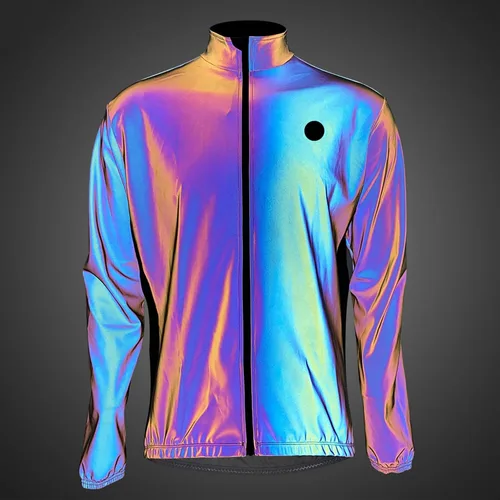 Vista 2 de Darevie Chaqueta de ciclismo para hombre, impermeable, térmica, cortavientos de alta reflección, arco iris, para correr
