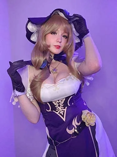Vista 6 de LABEAUTÉ Peluca Lisa de color marrón anime, peluca rizada y ondulada con flequillo para fiesta de Halloween + gorra gratis