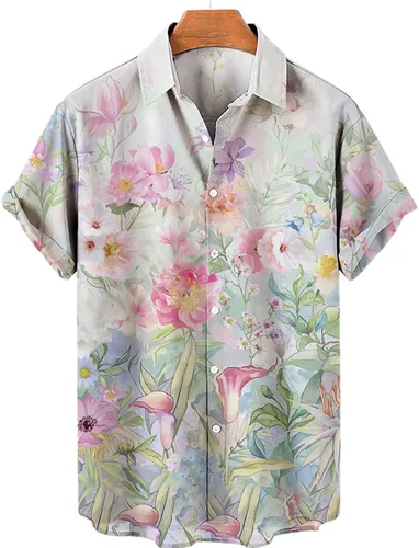Vista 2 de Camisa hawaiana para hombre, camisas de vestir de manga corta para hombre, camisas de moda con botones para fiesta, camisas casuales con estampado