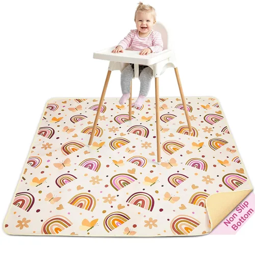 Vista 21 de Basumee Tapete de salpicaduras para silla de bebé, impermeable, tapete de juego para debajo de la silla alta, tapete para atrapar alimentos