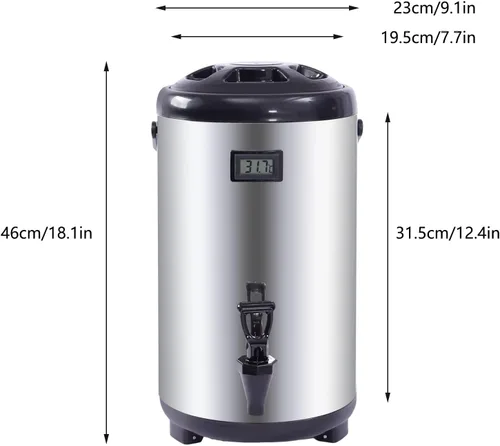 Vista 2 de Dispensador de bebidas aislado, dispensador térmico de bebidas frías y calientes de acero inoxidable de 12L/3.2 galones con espita, para té caliente