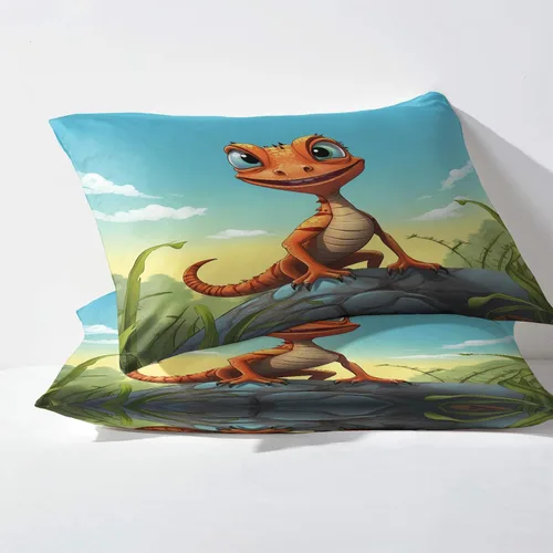 Vista 3 de Lizard Sheets - Juego de sábanas de 3 piezas de diseño de animales de dibujos animados, juego de sábanas y fundas de almohada de microfibra suave