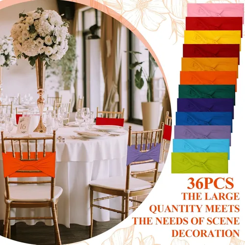 Vista 4 de Mixweer 36 bandas elásticas de elastano multicolor para silla, lazos para silla, sin hebilla, fundas elásticas de colores surtidos para bodas