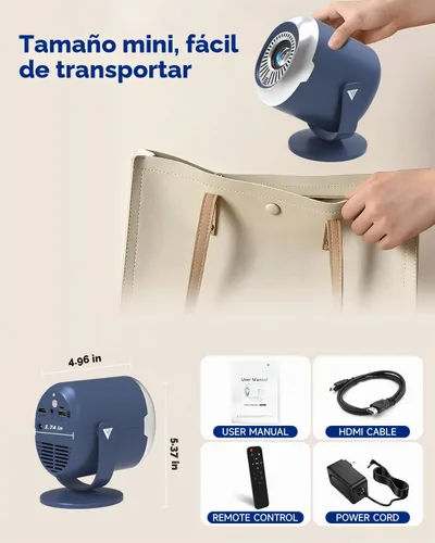 Vista 3 de Mini proyector para iPhone, proyector de películas portátil con WiFi y Bluetooth, soporte de 1080P, proyector de video giratorio de 240°