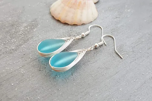 Vista 60 de Yinahawaii Handmade Sea Glass Earrings, Hawaiian Jewelry, Wire Braided Earrings Teardrop Earrings, Beach Jewelry Sea Glass Jewelry For Women Cobalt