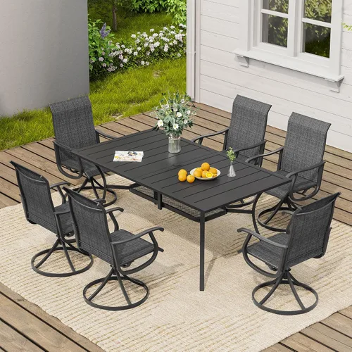Vista 40 de VICLLAX Muebles pequeños de exterior de 3 piezas, 2 sillas giratorias de patio y mesa redonda pequeña para 2, sillas de carbón oscuro y negro