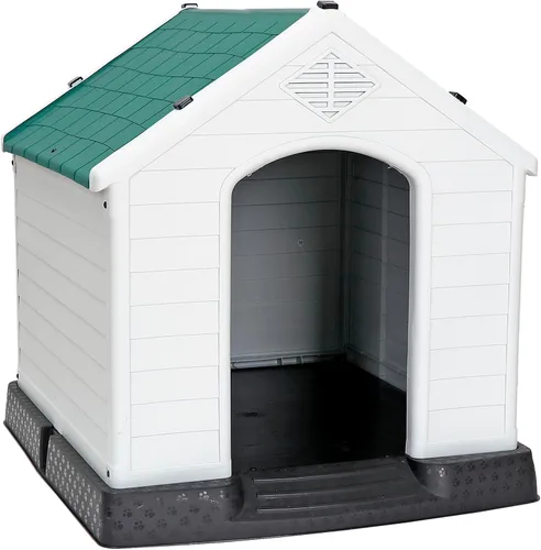 Vista 15 de Casa de plástico resistente al agua para perros pequeños a grandes, refugio para cachorros de interior con rejillas de ventilación y piso elevado