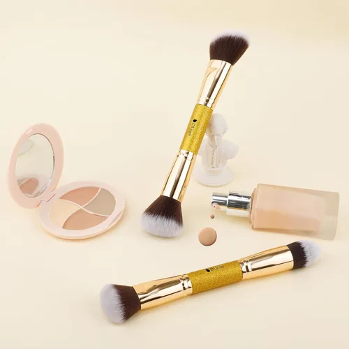 Vista 8 de DUcare Brochas de maquillaje Duo End Foundation Powder Buffer y Contour Brush Herramientas cosméticas sintéticas 2 piezas 2 piezas de crema