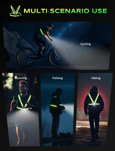 Vista 8 de Viccux 500LM Luces de correr de alta visibilidad para corredores, haz ajustable de 45° y chaleco reflectante de 360°, luz de chaleco para correr