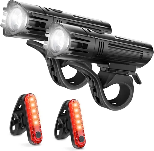 Vista 10 de Ascher Ultra Bright USB Rechargeable Bike Light Set, Powerful Bicycle Front Headlight and Back Taillight, 4 Light Modes, Easy to Install for Men