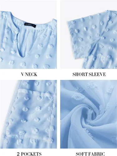 Vista 6 de MIHOLL - Minivestido de verano, holgado, mangas cortas con volados y cuello en V para mujer
