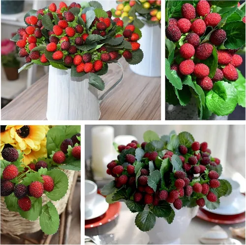 Vista 6 de M2cbridge 4 piezas artificiales de bayas rojas frambuesas de frutas falsas BlackBerry Props decoración de mesa (negro)