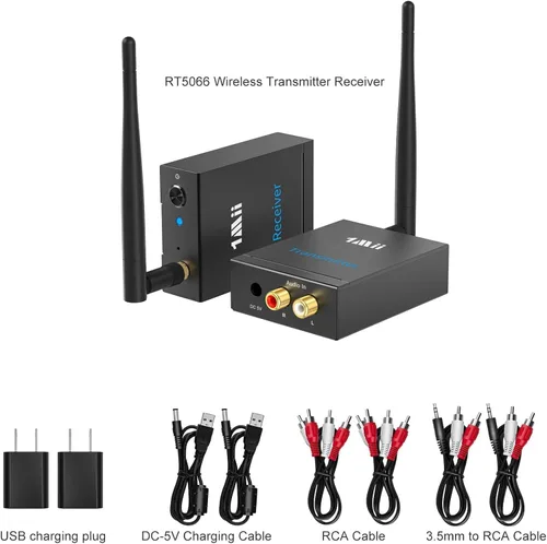 Vista 7 de 1Mii Receptor transmisor de audio inalámbrico de 2.4 GHz para TV, 320 pies de largo alcance 20 ms de bajo retardo 192 kHz/24 bits de audio HiFi, kit